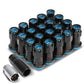 M12 x 1.25 Aluminum Lug Nuts Set - Lock Style 16pc + 4 Locks Black/Blue