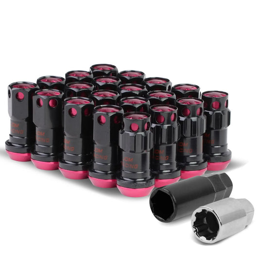 M12 x 1.25 Aluminum Lug Nuts Lock Nut Style 16pcs + 4 Locks Black Pink