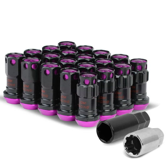 M12 x 1.25 Aluminum Lug Nuts Set - 45mm Closed End with Locks Black/Purple