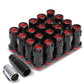 M12 x 1.25 Aluminum Lug Nuts Set - 16 Pcs + 4 Locks with Key Black/Red