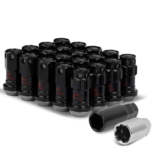 M12 x 1.5 Aluminum Lug Nuts with Locks 16pc Set - Black