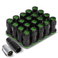 M12 x 1.5 Aluminum Lug Nuts Set Lock Nut Style 16pcs Black Green