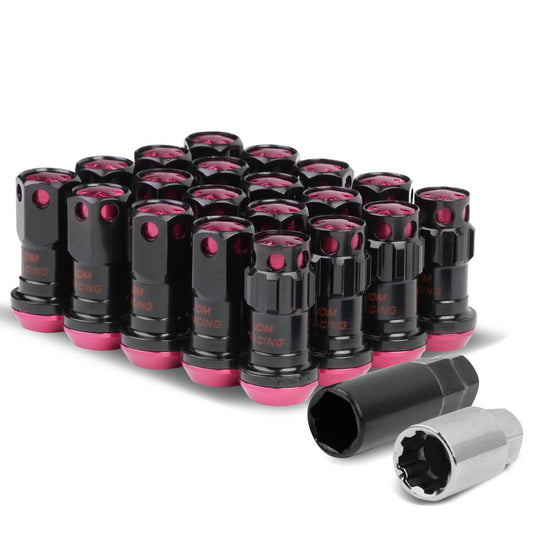 M12 x 1.5 Aluminum Lug Nuts Lock Style 16pc Set Black Pink