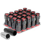 M12 x 1.5 Aluminum Lug Nuts 45mm Closed End Lock Style 16pc Black Red