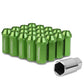 M12 x 1.25 Extended Acorn Lug Nuts 50mm Green Aluminum 20pc