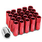 M12 x 1.25 Extended Aluminum Lug Nuts 60mm Red 16pc + 4 Locks