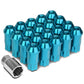 M12 x 1.25 Extended Aluminum Lug Nuts w/ Locks 20pc Set Light Blue