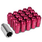M12 x 1.5 Spline Extended Lug Nuts with Locks 20pc Set - Pink Aluminum