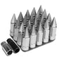 M12 x 1.5 Aluminum Extended Lug Nuts with Removable Spikes - Silver 20pc