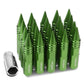 Aluminum Lug Nuts M12 x 1.5 w/ Removable Spike Green 20pc Set