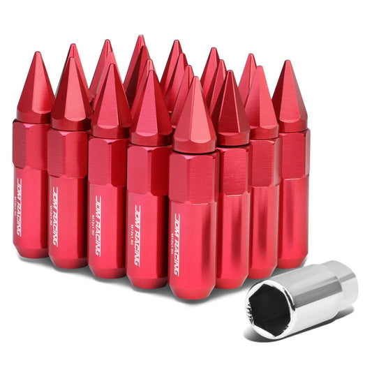 M12 x 1.5 Aluminum Spike Lug Nuts 60mm/90mm Red 20pc Set