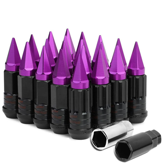 Steel Lug Nuts M12x1.5 45-75mm Extended Grooved Purple Spike 20pc