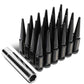 M14 x 1.5 Spike Lug Nuts 23mm OD 112mm Tall Black Steel 24 Pack