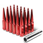 M14 x 1.5 Spike Steel Lug Nuts 23mm - 24 Pack with Lock Key Red