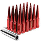 M14 x 1.5 Spike Steel Lug Nuts 23mm - 24 Pack with Lock Key Red