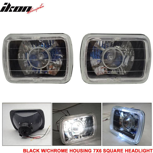 Universal 7x6 Square Projector White Halo Front Headlight Lamp H4 Bulb