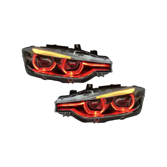 BMW 3 Series F30 / F31 / F35 V3 Silver Tri-Color LED Headlight Assembly (White / Yellow / Red DRL / LCI Style Look) 2012 - 2018 (Replaces 63117314531)