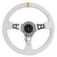 Universal 350MM Deep Dish Steering Wheel White Leather Silver Center