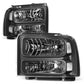 99-04 Ford Super Duty One Piece Headlights Black Housing Clear Lens