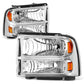 99-04 Ford Super Duty One Piece Headlight Chrome Housing Amber Reflector