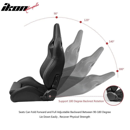 Universal 2x Reclinable Racing Seats Dual Slider Suede PU Carbon Leath
