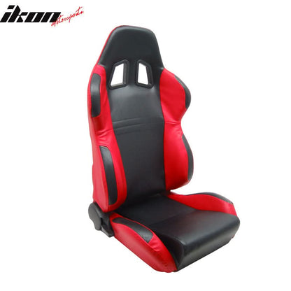 Universal Black Red PVC Leather Racing Bucket Seats Reclinable Slider