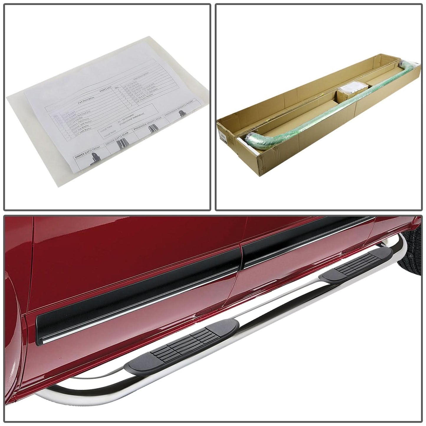 01-04 Toyota Tacoma Double Cab 3" Round Nerf Bars - Silver