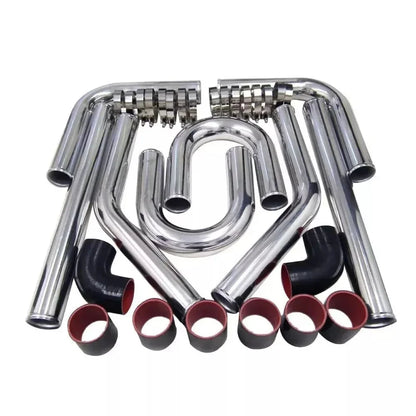 Universal 2.5" Aluminium Turbo Intercooler Piping Kit with Silicone Couplers, U-Pipe & Stainless Steel T-Bolt Clamps