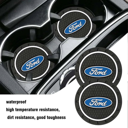 Ford Silicone Anti-Slip Car Coaster / Cup Mat for Focus MK2 / MK3 / MK4 / MK5, Fiesta MK7, Mondeo MK4 & Fusion (1-2 Piece Set)