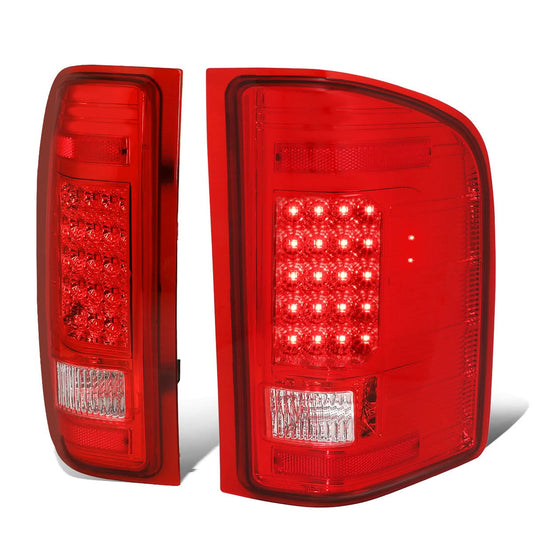 2007-2014 Chevrolet Silverado GMC Sierra LED Tail Lights Chrome Red