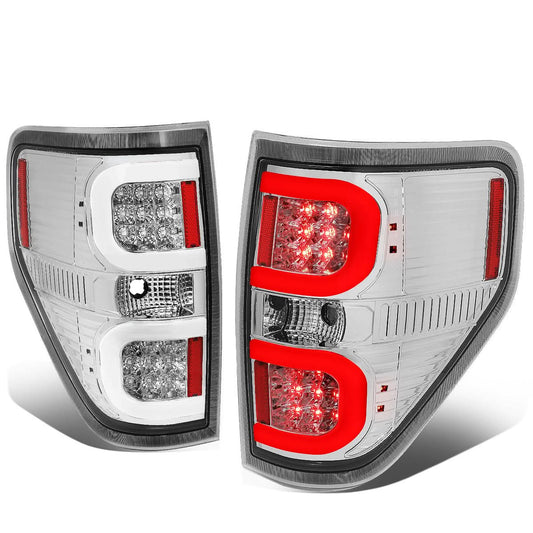 2009-2014 Ford F-150 Dual C-Bar 3D LED Tail Lights - Chrome/Clear