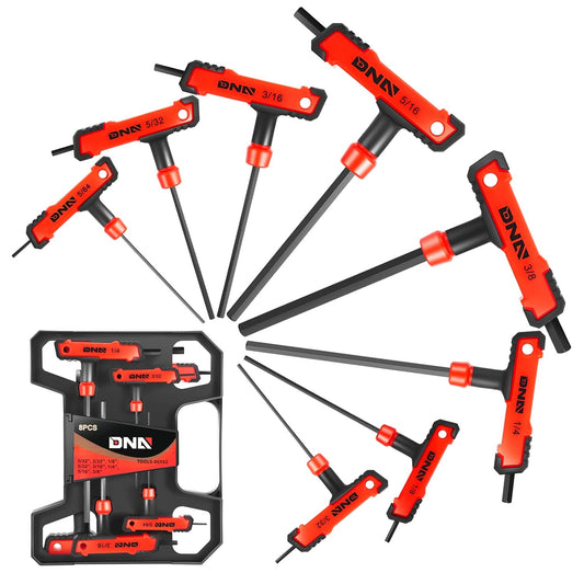 Two-Color T-Type Hex Key Set with Flat Head 5/32"-3/8" Red 8PCS