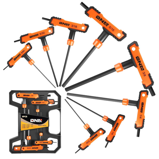 Two-Color T-Type Hex Key Set with Flat Head 5/32"-3/8" Orange 8PCS