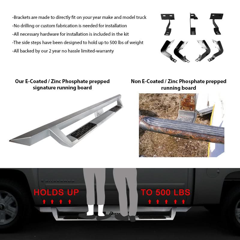 2007-2021 Toyota Tundra Crew Max IKON V1 Silver Running Boards Steel