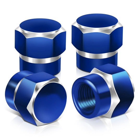 Hex Shaved Edges Blue Valve Caps - RT 181 Style