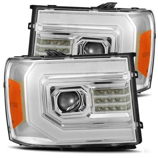 AlphaRex 07-13 GMC Sierra 1500 (No Clsc) LUXX-Series LED Proj HL Chrome w/Actv Lgt & Seq.Sig / DRL 880096 *Discontinued