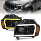 ANZO 2005-2007 Jeep Grand Cherokee Projector Headlights w/ Light Bar Switchback Black Housing 111543