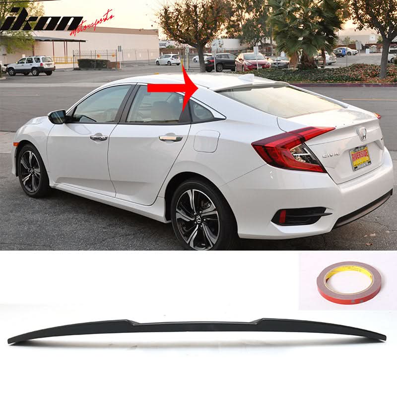 Fits 16-21 Civic X Sedan Trunk Spoiler Decklid + IKON Roof Spoiler