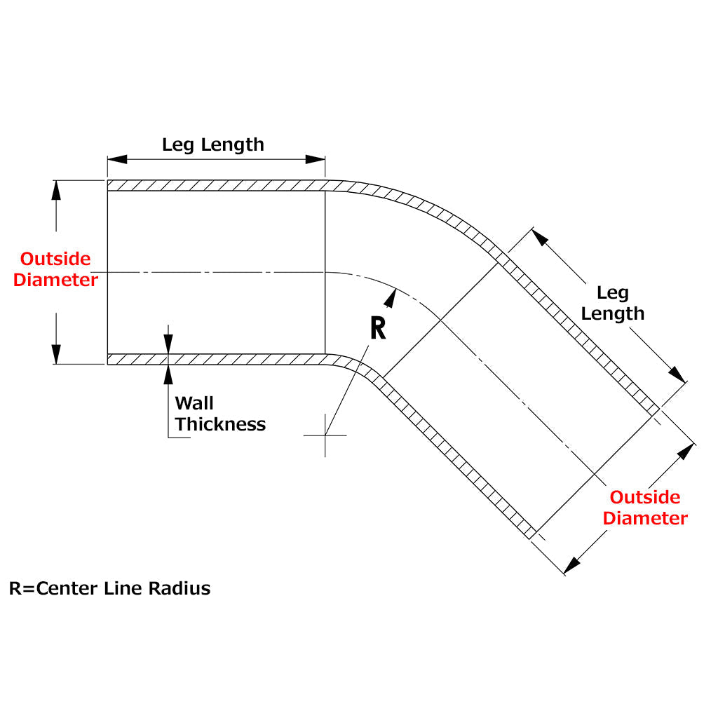 HPS Performance Products HPS 4-1/2" OD 45 Degree Bend 6061 Aluminum Elbow Pipe Tubing w/ 6" CLR