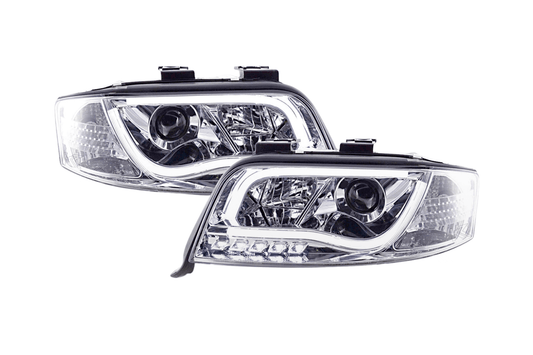 Audi A6 (C5 4B) Chrome LED Headlights with Daytime Running Lights (2001-2004) - With R87 approval