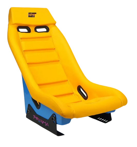 NRG GT Retro Bucket Seat - Yellow PVC Leather Yellow Stitching Off-White Fiberglass Back