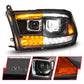 ANZO 09-18 Dodge Ram 1500/2500/3500 Full LED Proj Headlights w/Switchback Light Bar - Black 111595