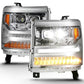 ANZO 16-18 Chevrolet Silverado 1500 LED Projector Headlights w/Plank Style Switchback Chrome w/Amber 111421