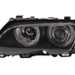 BMW E46 3-Series Sedan Black OE+ Angel Eyes Headlights - (2003-2006)