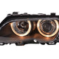 BMW E46 3-Series Sedan Black OE+ Angel Eyes Headlights - (2003-2006)