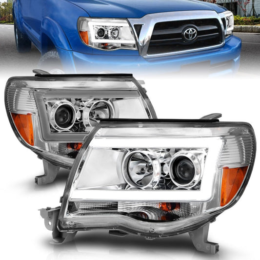 ANZO 2005-2011 Toyota Tacoma Projector Headlights w/ Light Bar Chrome Housing 111518