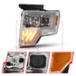 ANZO 2009-2014 Ford F-150 Projector Headlight Chrome Amber 111446