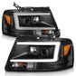 ANZO 2004-2008 Ford  F-150 Projector Headlights w/ Light Bar Black Housing 111541