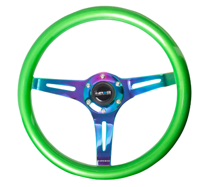 NRG Classic Wood Grain Steering Wheel (350mm) Green Pearl/Flake Paint w/Neochrome 3-Spoke Center