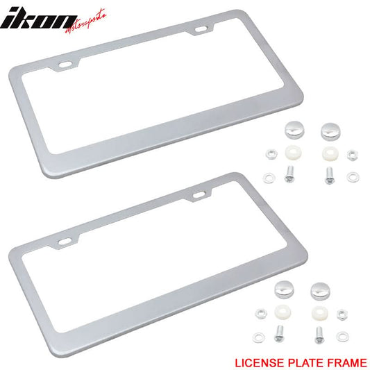 2PC Chrome Steel License Plate Frame + Screw Cap Car Truck Van SUV